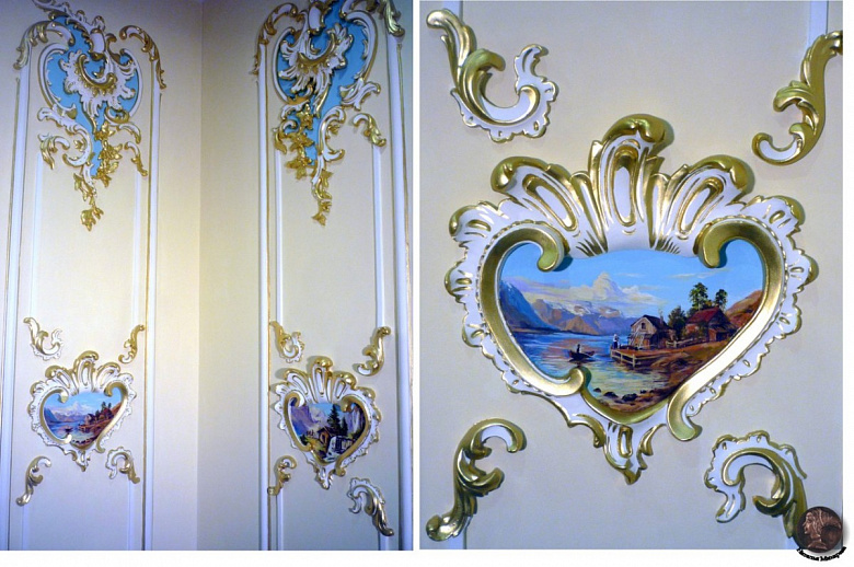 фото:Художественная роспись стен и лепнины в гостиной