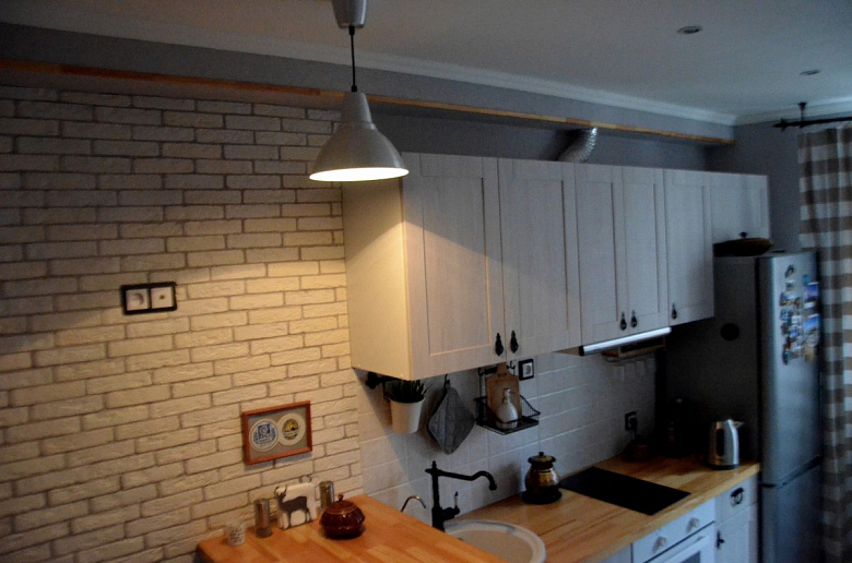 фото:Серо-бело-деревянное. Кухня.