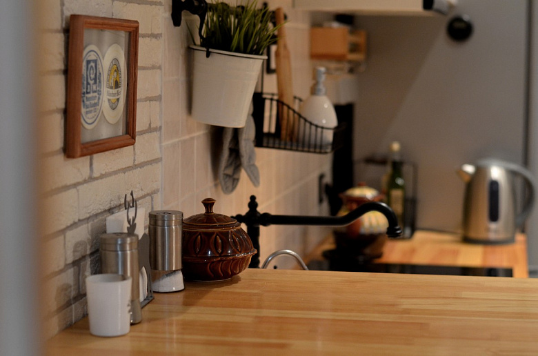фото:Серо-бело-деревянное. Кухня.