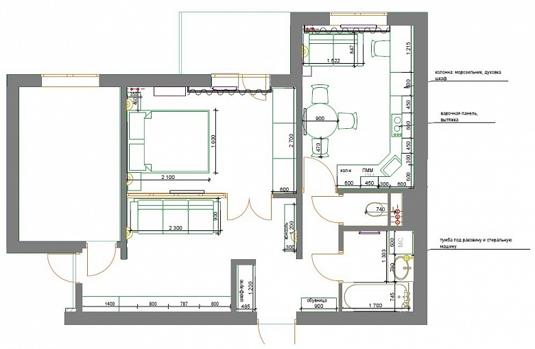 фото:Дизайн и перепланировка 2-х комнатной квартиры