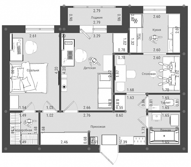 фото:Перепланировка 2-х комнатной квартиры для троих V2.0