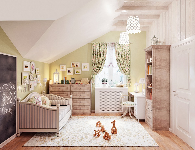 фото:Уютная детская комната на мансардном этаже