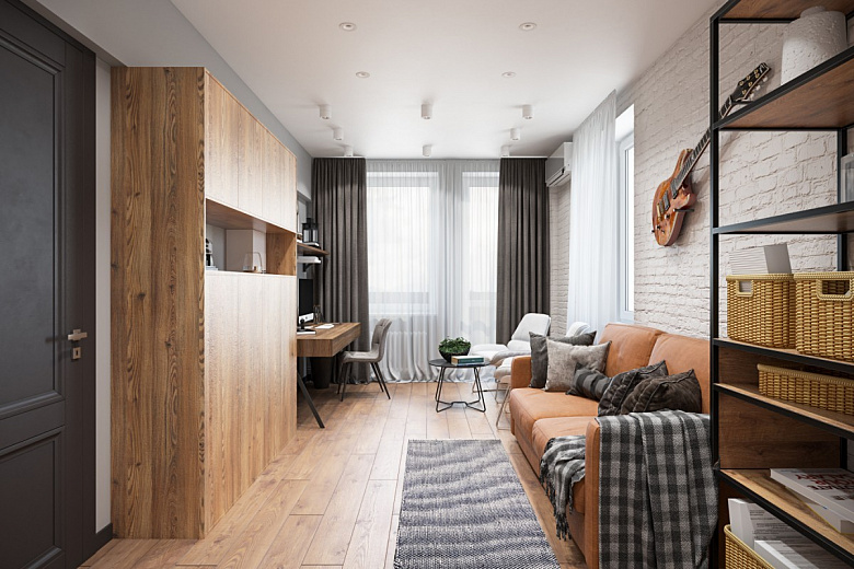фото:Квартира 42 кв.м. в скандинавском стиле с элементами лофт на Белорусской