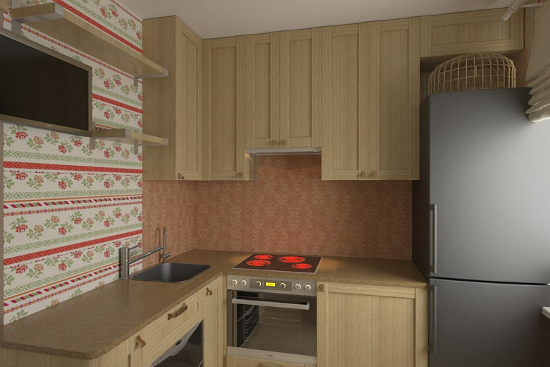 фото:Кухня 5 метров с большим холодильником, стиралкой и посудомойкой