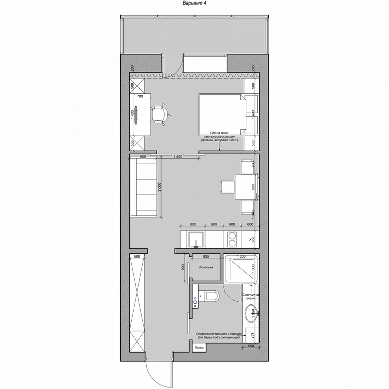 фото:Варианты планировочного решения для квартиры-студии 38 кв. м